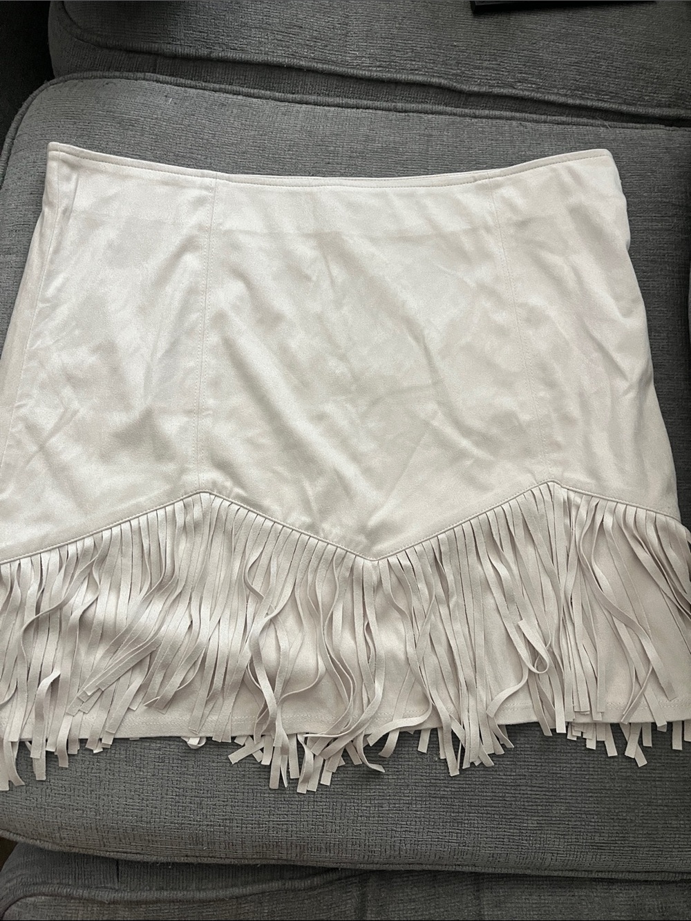 Francesca's Collections Ivory Fringe Mini Skirt